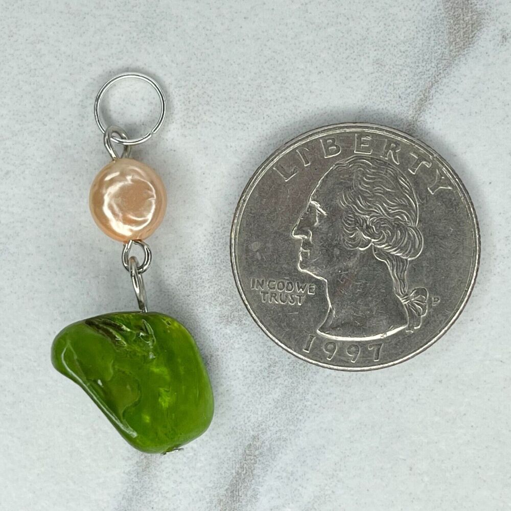 Silver Tone Green Shell Beaded Upcycled Pendant